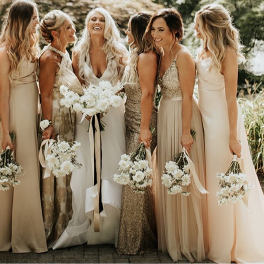 Amsale Gold Sequin Formal Bridesmaid Dress